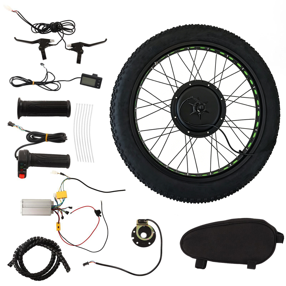 Fat Tire Electric Bike Conversion Kit 1500W - ชุดแปลงล้อหน้าจักรยานไฟฟ้า 48V 1500W, ชุดแปลงมอเตอร์ยางใหญ่สำหรับจักรยานไฟฟ้า ชุดแปลงมอเตอร์ฮับล้อหลังแบบไร้แปรงถ่านและไร้เกียร์ พร้อมจอ