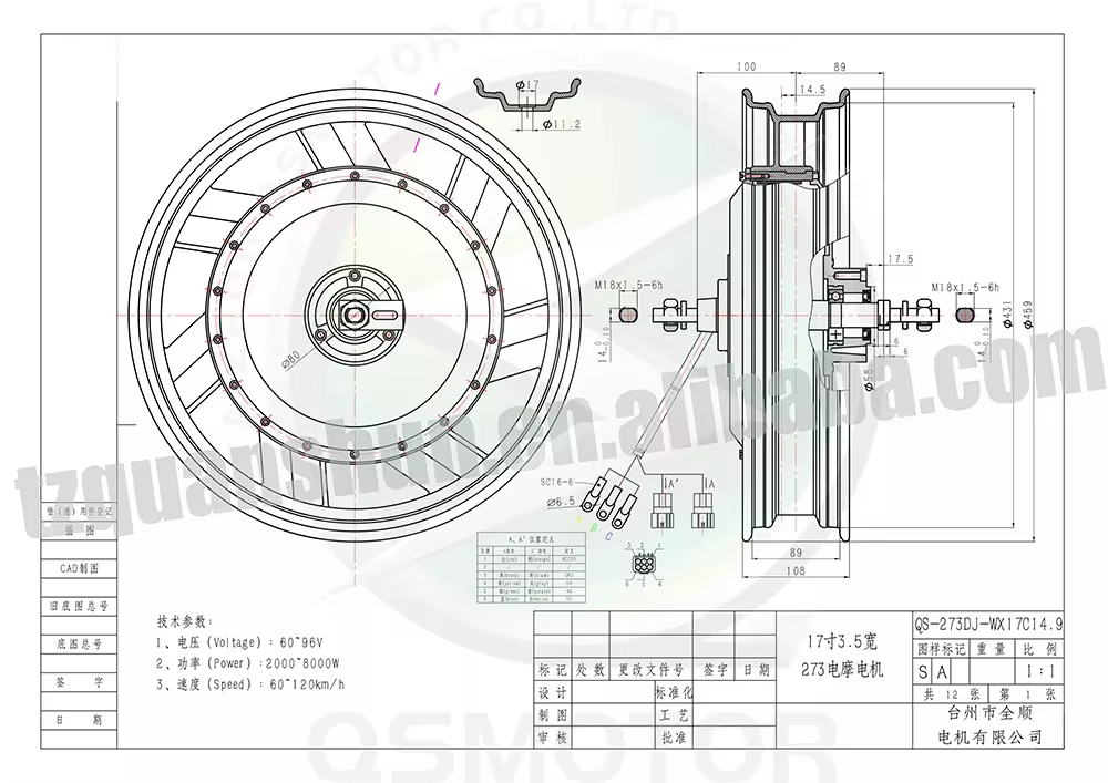 มอเตอร์ QSMOTOR QS273 ขนาด 17  - 17 Inch Motorcycle Rim Hub Motor 72V บทวิจารณ์และราคา